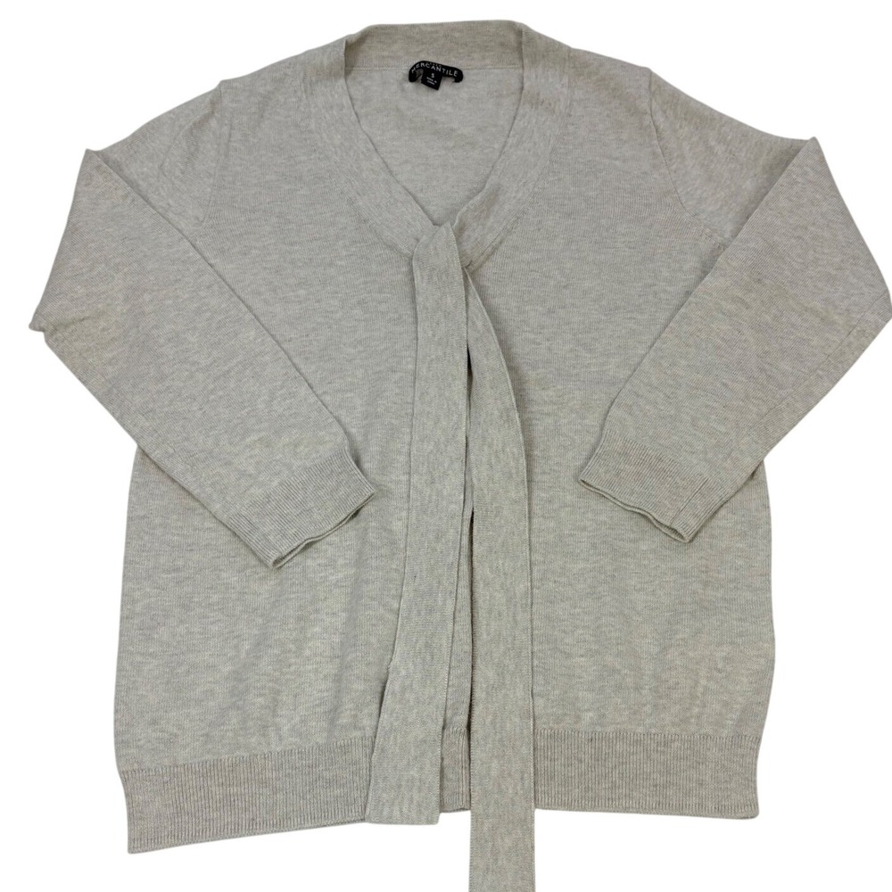 J Crew Mercantile Womens Cotton Sweater‎ Vneck Tie Beige Neutral Prep Size Small